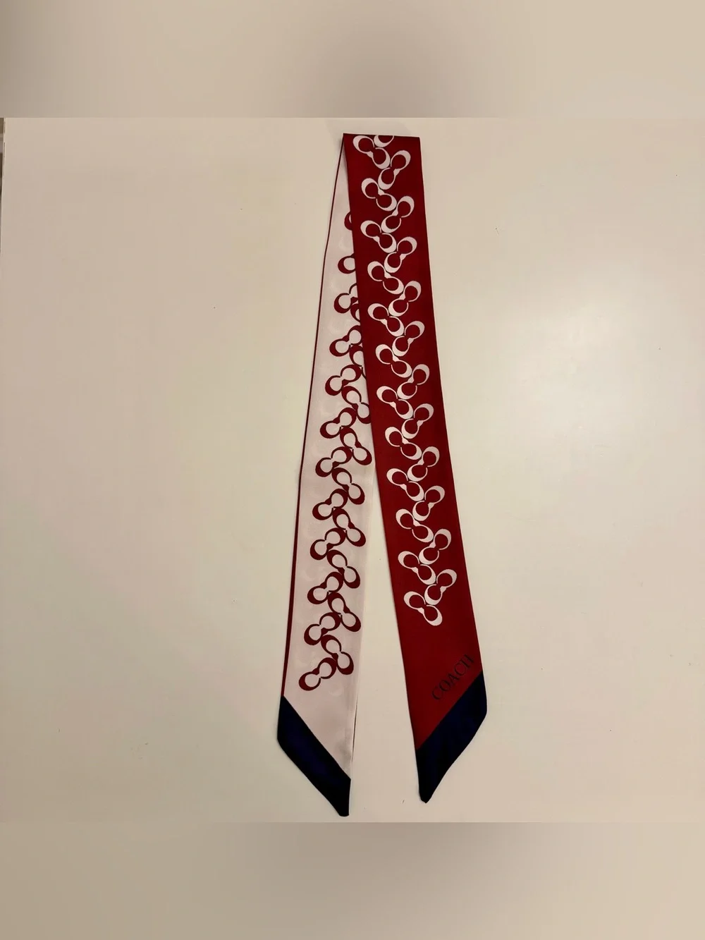 Coach Signature Logo Silk Twilly Scarf - Deep Red & Cream - NWOT - Picture 3 of 5